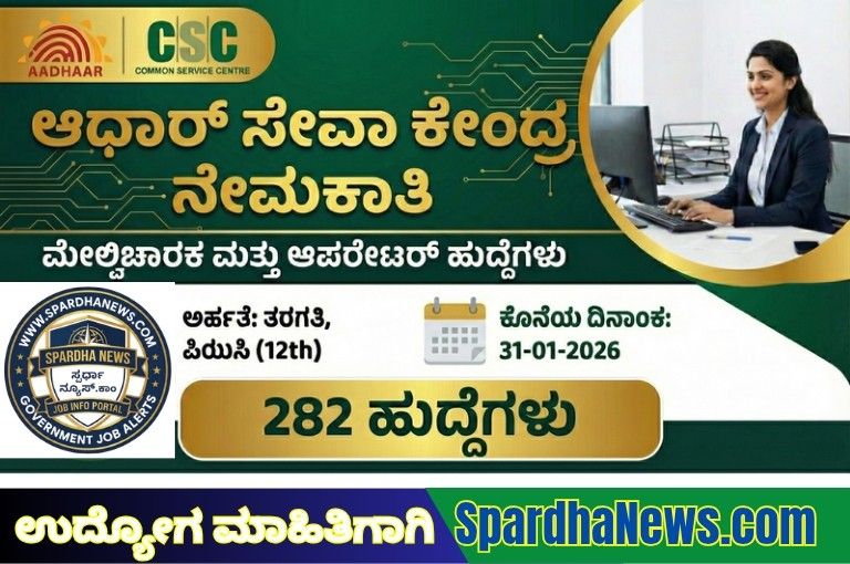 Aadhaar Seva Center Recruitment 2026 Apply Online for 282 Supervisor & Operator Posts